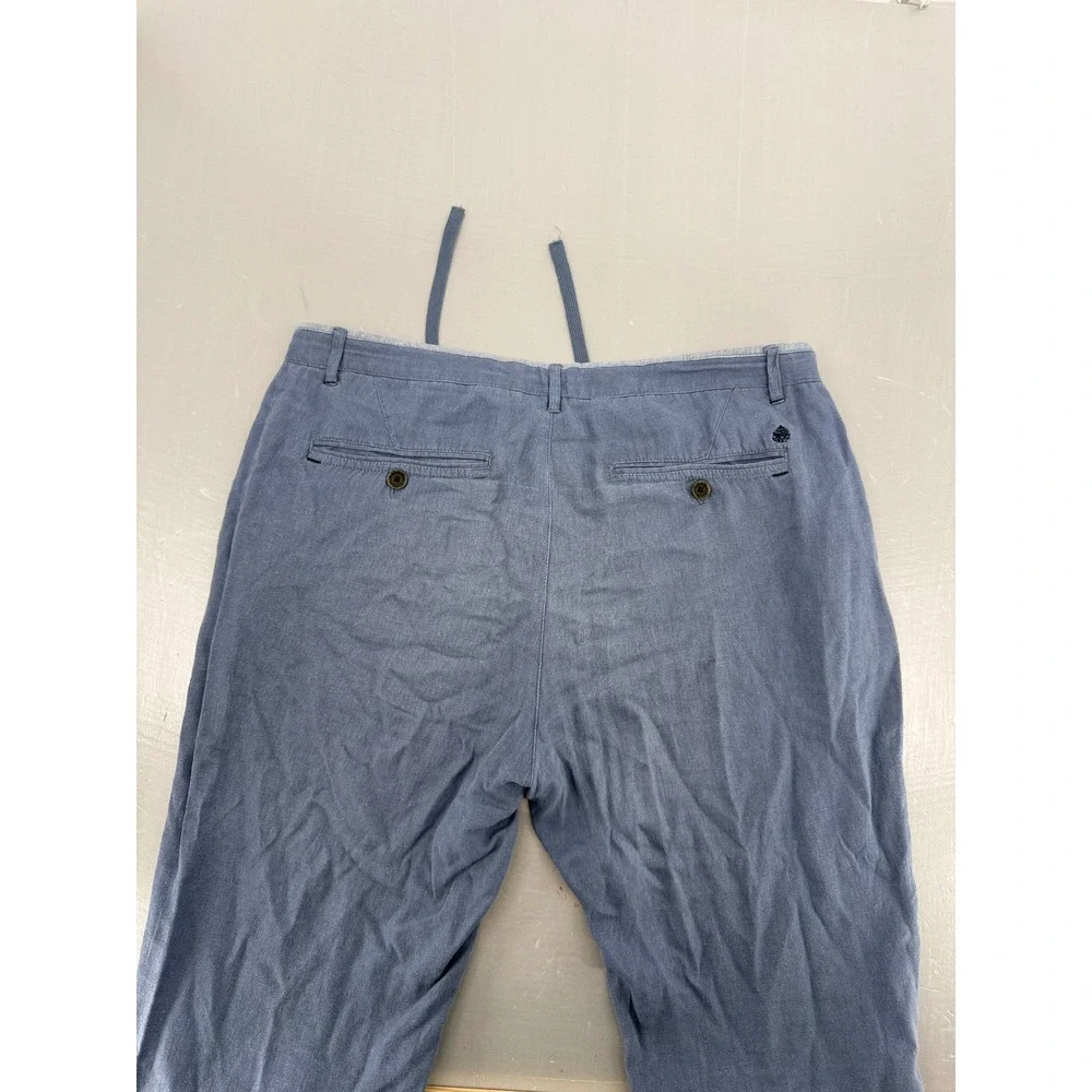 Springfield Mens Blue Linen‎ Blend Drawstring Chino Pants Straight Leg Casual L